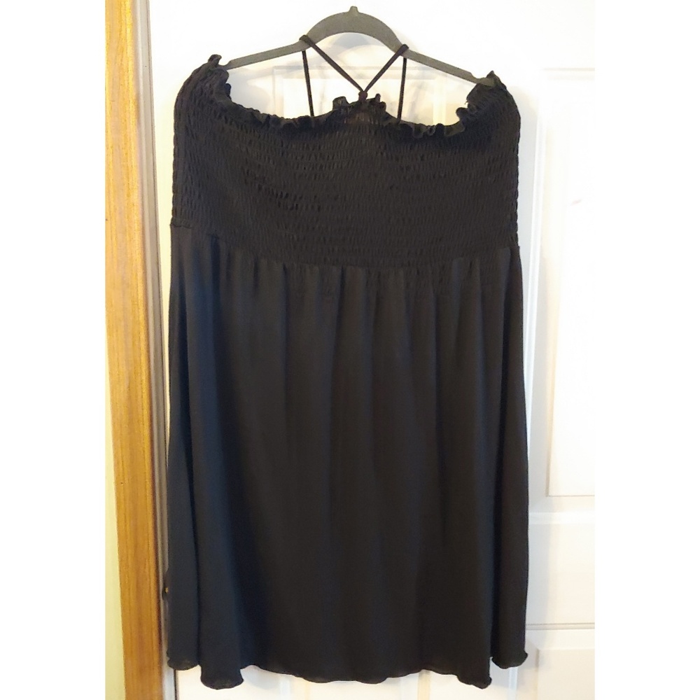 Black halter smocked tube top dress